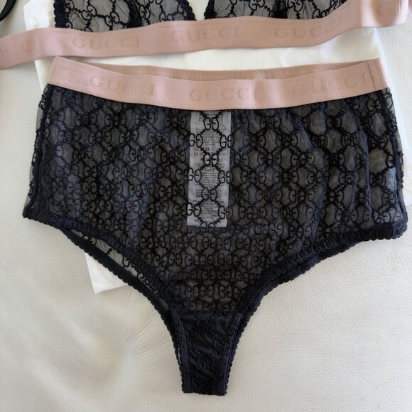 NWT GUCCI LINGERIE SET BLACK LACE GG SZ M 100% Authentic - Picture 4 of 9